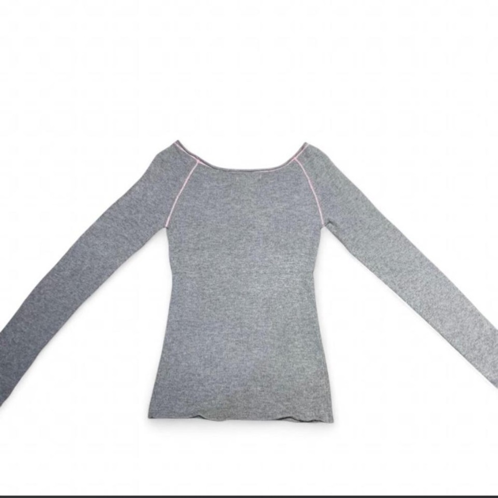 Abercrombie & Fitch RARE Y2K Cashmere Angora Knit Top Contrast Pink Stitching S - Picture 3 of 8